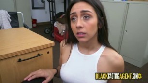 Horny teen fucks hard with her black boss in his own office today.