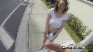 Broke teen with huge tits fucked in public