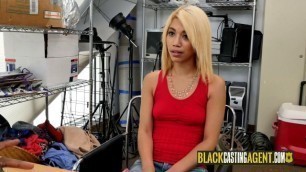 Naughty Teen gets fucked hard at the office chair by her Horny Black Boss's Cock.