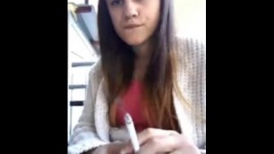 Girl Smoking all White with Deep Inhales