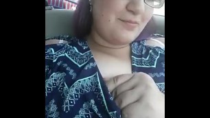 Chubby Teen Plays with Pussy in Car