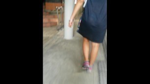 Western Girl in see through Dress and Thong Walking through Kuala Lumpur