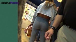 Candid teen in belly shirt grey leggings great ass