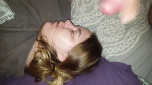 Cumshot Facial while Teen is Asleep