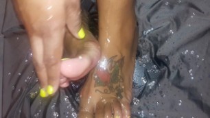 Ebony REdbone oily messy foot fetish