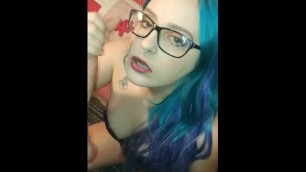 Blue haired teen loves daddys cock