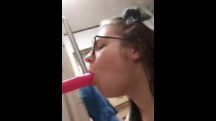 Snapchat Clip- blue haired teen blows and rides dildos