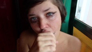Submissive teen slap herself and deepthroat dildo