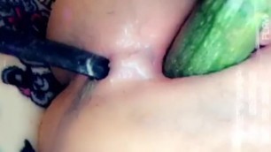 I fuck myself with cucumber while penetrating asshole