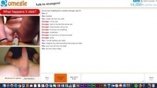 Omegle girl uses brush handle to scoop pussy cream back inside her