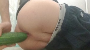 Teen Guy tries anal with Cucumber and Buttplug