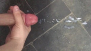 Huge solo cumshot with throbbing hard British teen cock in bathroom