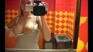 Solo teen plays in public bathroom and films herself