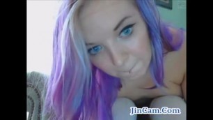 Teen violet hair pink pussy enjoy toys webcam show